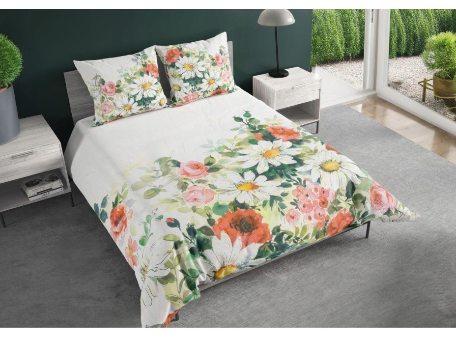 Saténové obliečky NOBILE Rozkvitnutá lúka - biele - 140x200 cm