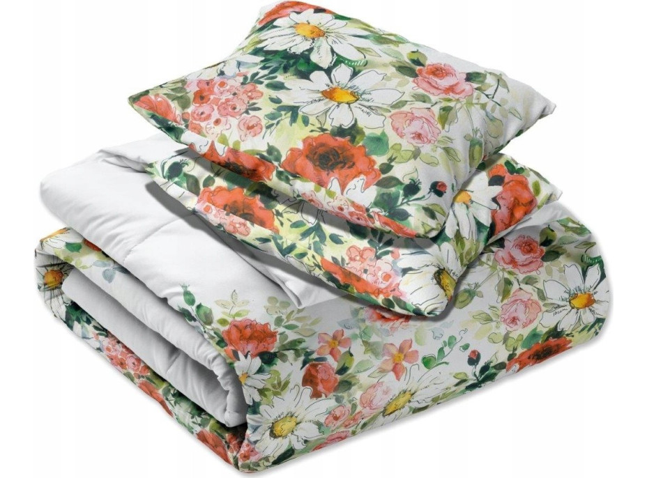 Saténové obliečky NOBILE Rozkvitnutá lúka - biele - 140x200 cm