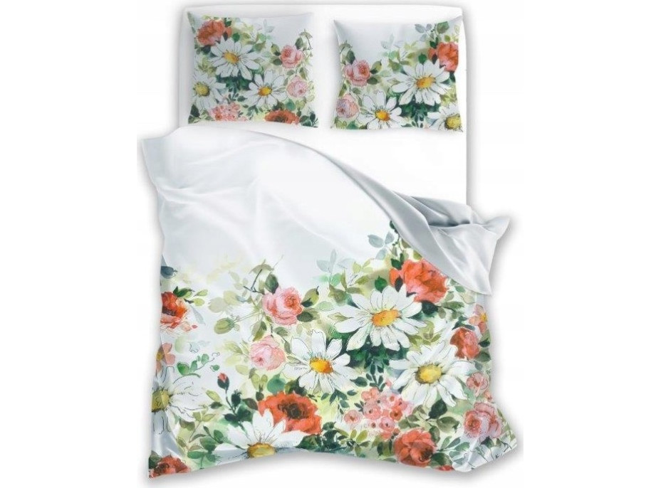 Saténové obliečky NOBILE Rozkvitnutá lúka - biele - 140x200 cm