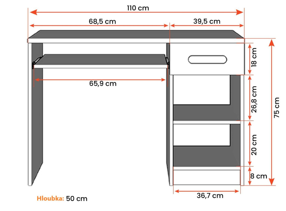 Písací stôl SCOUT - dub sonoma/biely (8 variant)