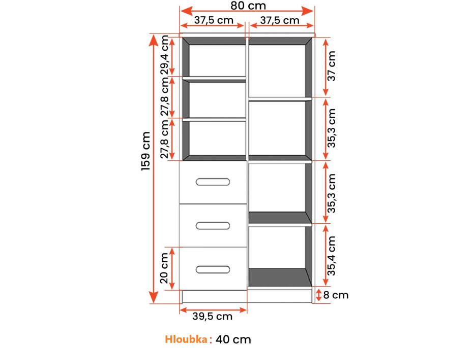 Regál SCOUT - dub sonoma/biely (viac variant)