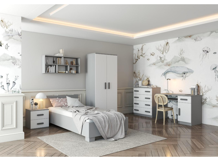 Šatníková skriňa SCOUT - šedá/biela (8 variant)