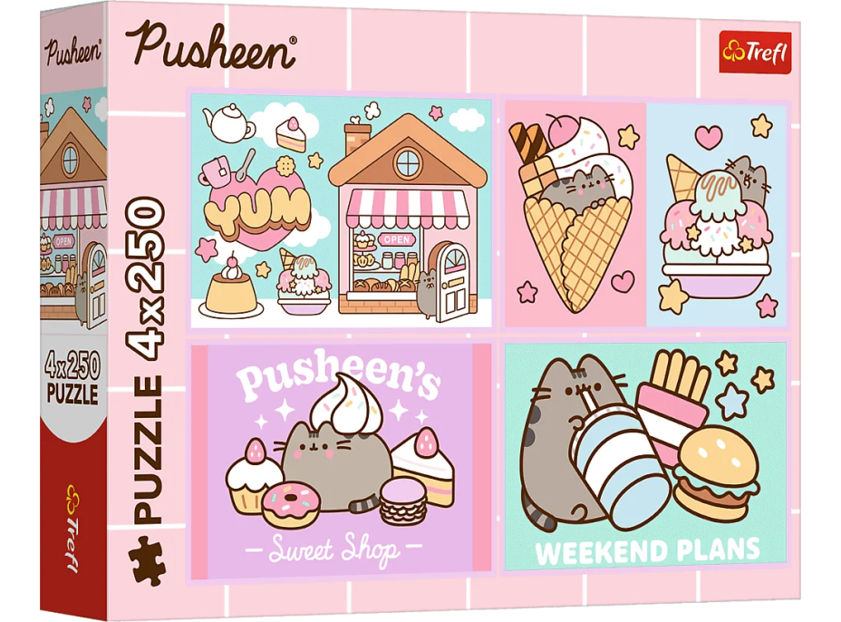 TREFL Puzzle Pusheen: Zoznámte sa s Pusheen 4x250 dielikov