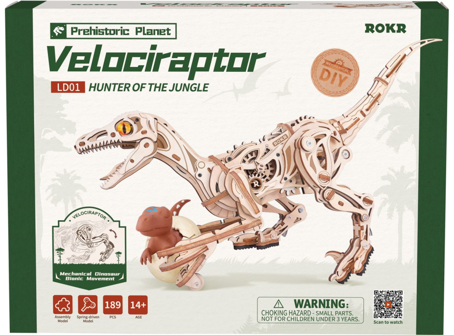 ROBOTIME Roker 3D drevené puzzle Velociraptor 191 dielikov