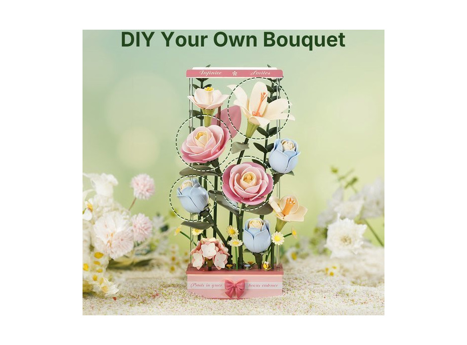 ROBOTIME Roker Floral Art: 3D puzzle Levanduľová ruža 37 dielikov