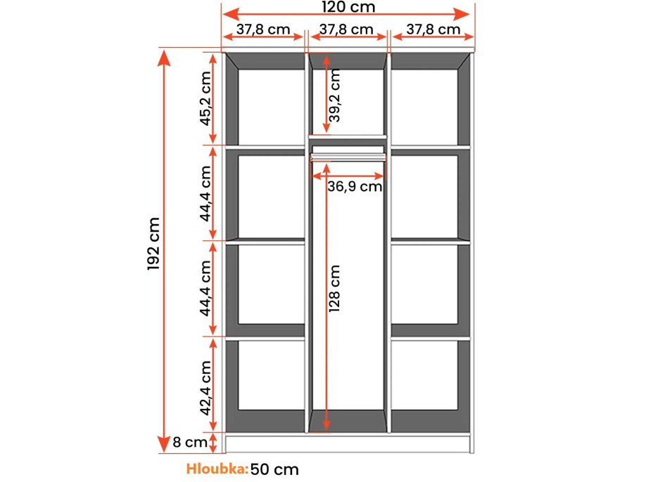 Šatníková skriňa SCOUT 2 - šedá/biela (viac variant)