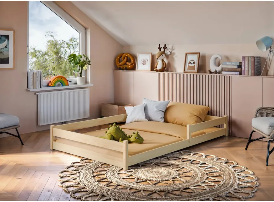 Detská Montessori posteľ z masívu borovice ALICE - 200x120 cm - PRÍRODNÁ