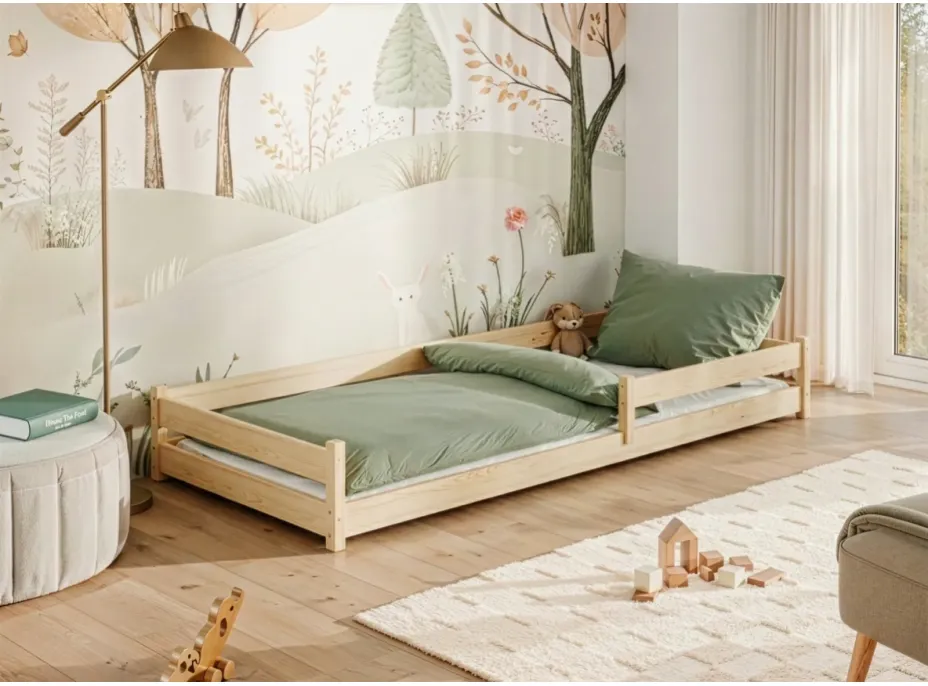 Detská Montessori posteľ z masívu borovice ALICE - 200x90 cm - PRÍRODNÁ