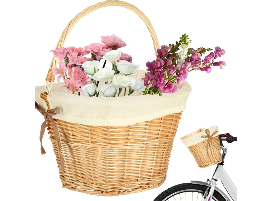Prútený košík RALLEX na riadidlá bicykla - prírodný/biely