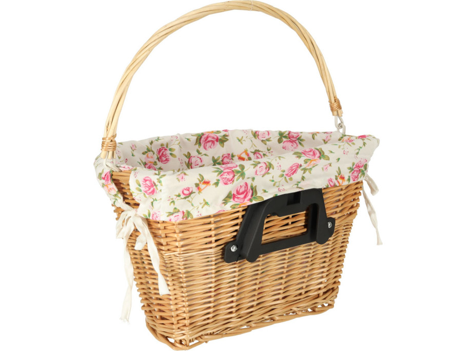 Prútený košík RALLEX na riadidlá bicykla - prírodný/kvetovaný