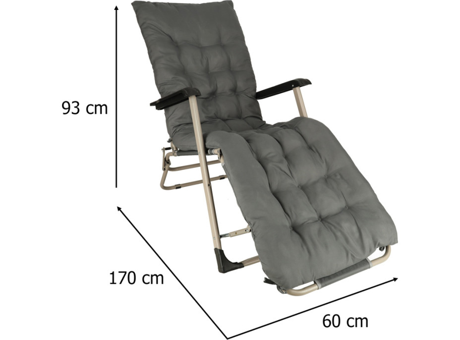 Záhradné lehátko LUARO s vankúšom - šedé