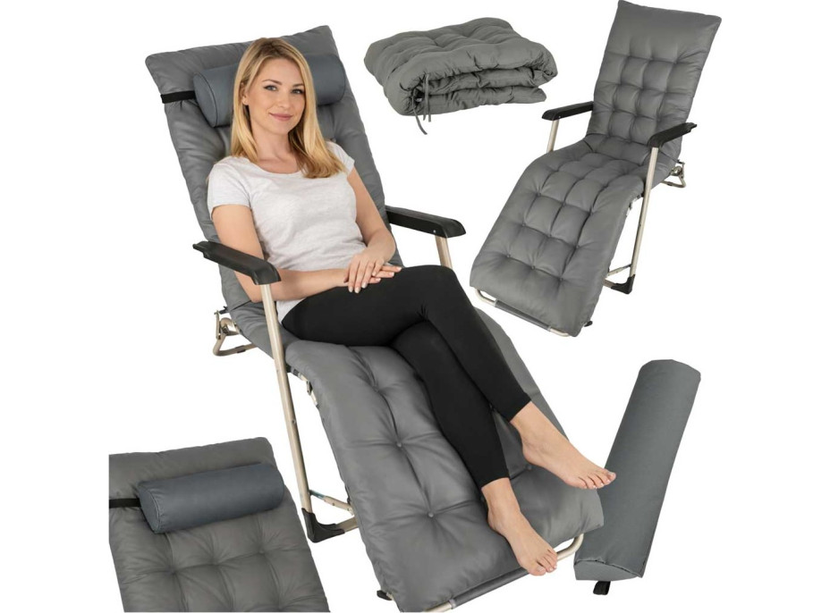 Záhradné lehátko LUARO s vankúšom - šedé