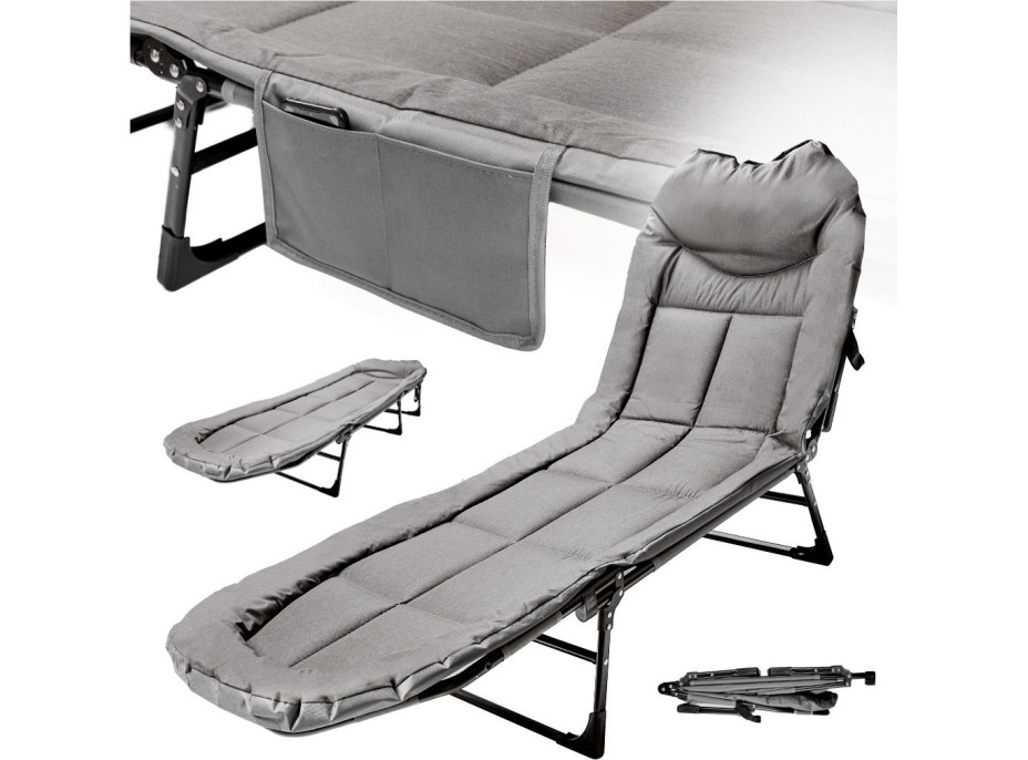 Kempingová skladacia posteľ LUARO - 190x63x30 cm - šedá