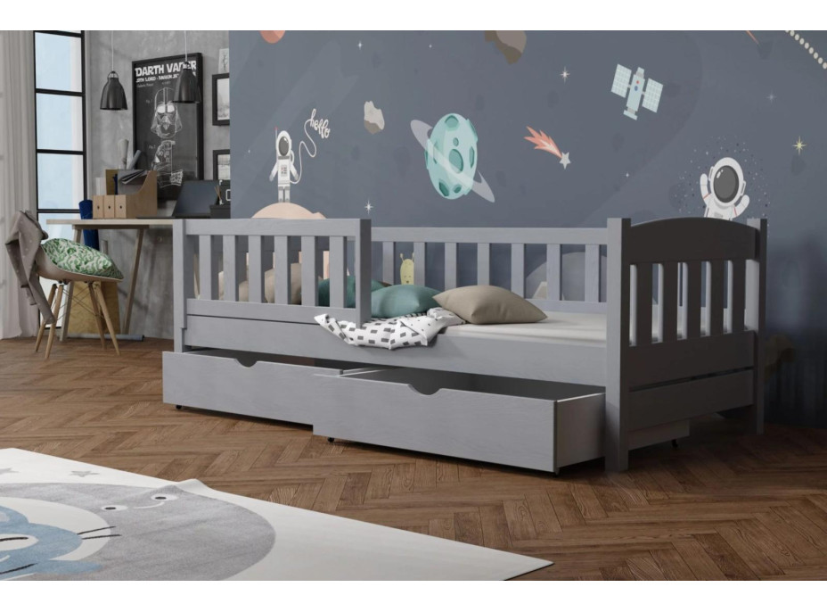 Detská posteľ z masívu borovice BEN so šuplíkmi - 200x90 cm - ŠEDÁ