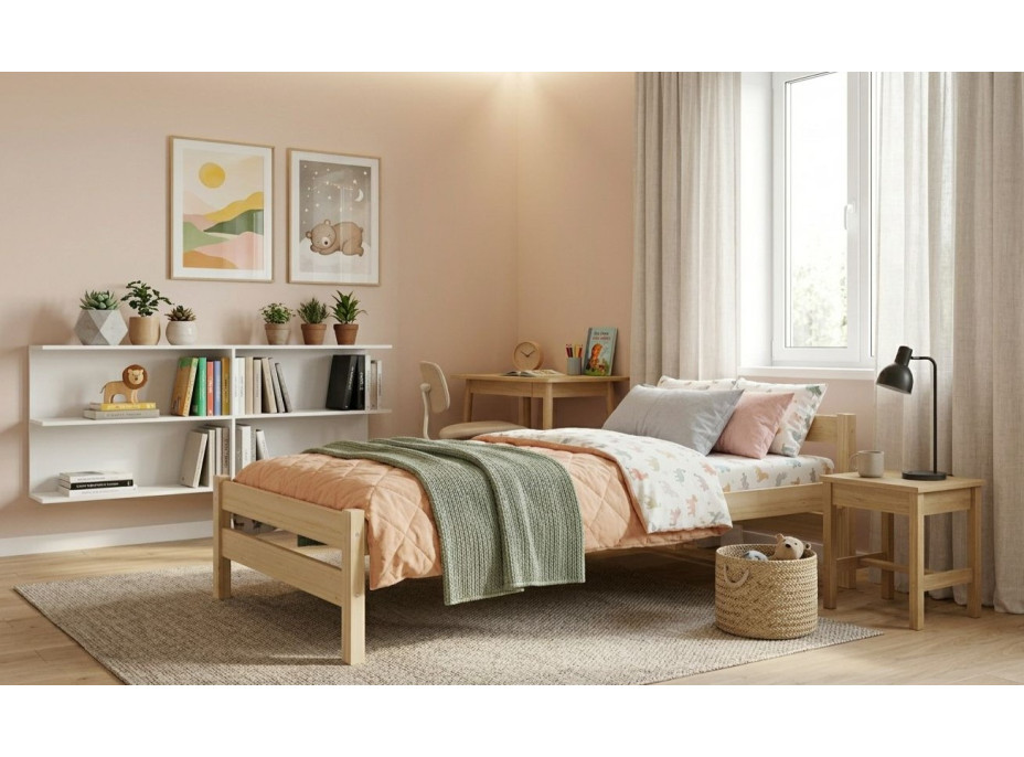 Detská posteľ z masívu borovice ALEXANDR - 200x90 cm - bez povrchových úprav
