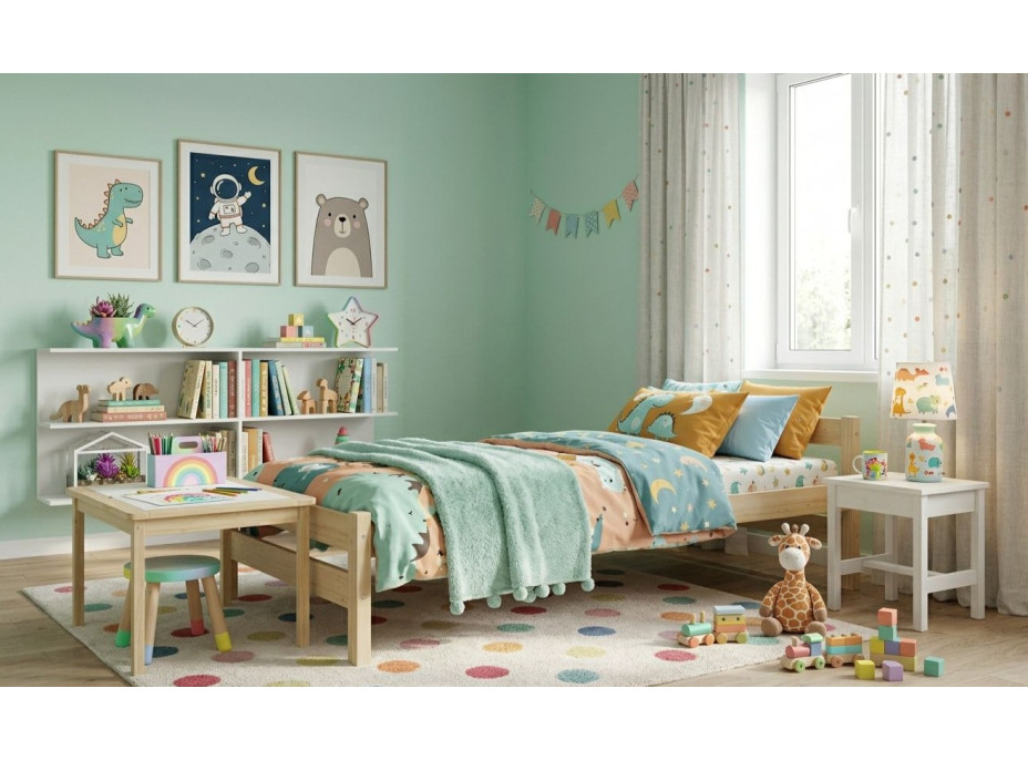 Detská posteľ z masívu borovice ALEXANDR - 160x80 cm - bez povrchových úprav