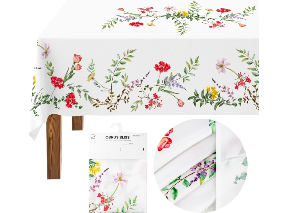 Veľkonočný obrus BLISS Kvety - 140x200 cm - biely