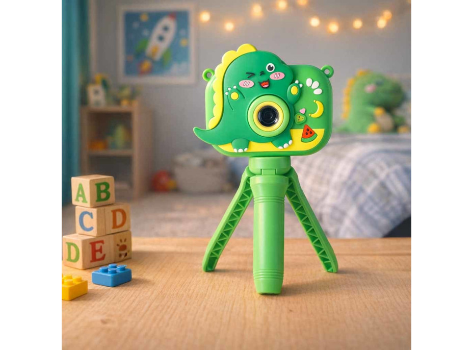 Detský digitálny fotoaparát na statíve Dinosaurus - zelený