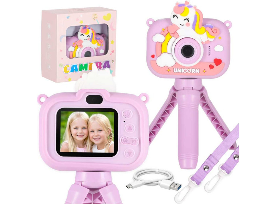 Detský digitálny fotoaparát na statíve Jednorožec - fialový