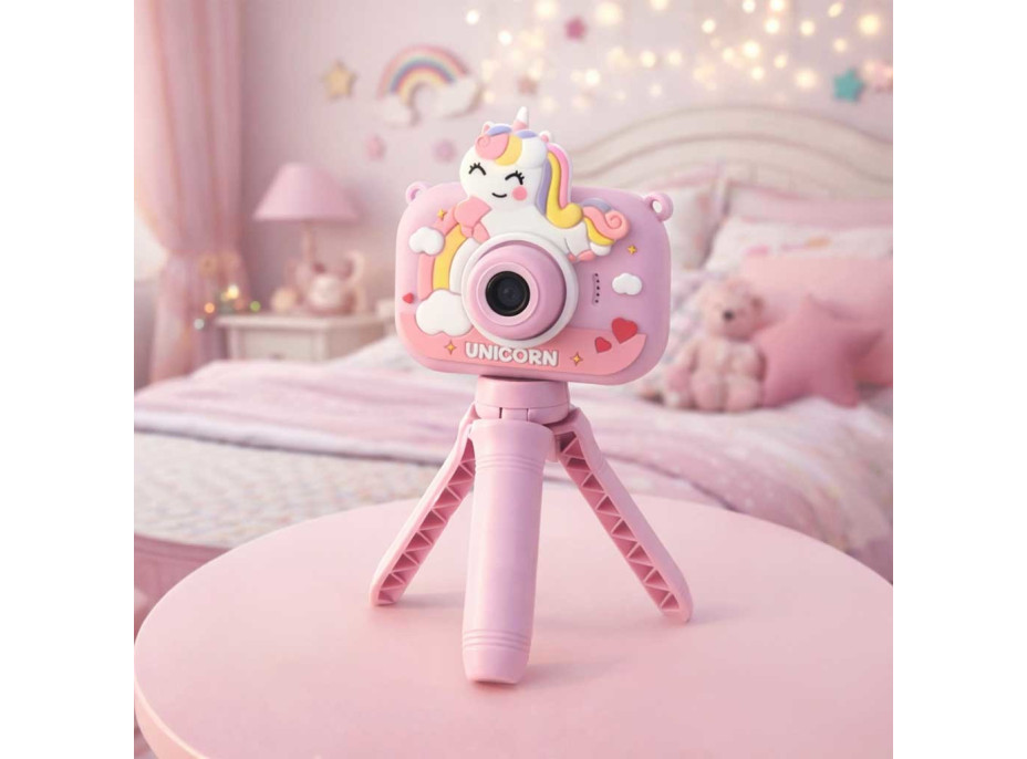 Detský digitálny fotoaparát na statíve Jednorožec - fialový