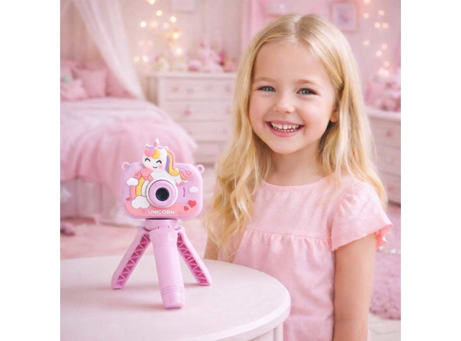 Detský digitálny fotoaparát na statíve Jednorožec - fialový