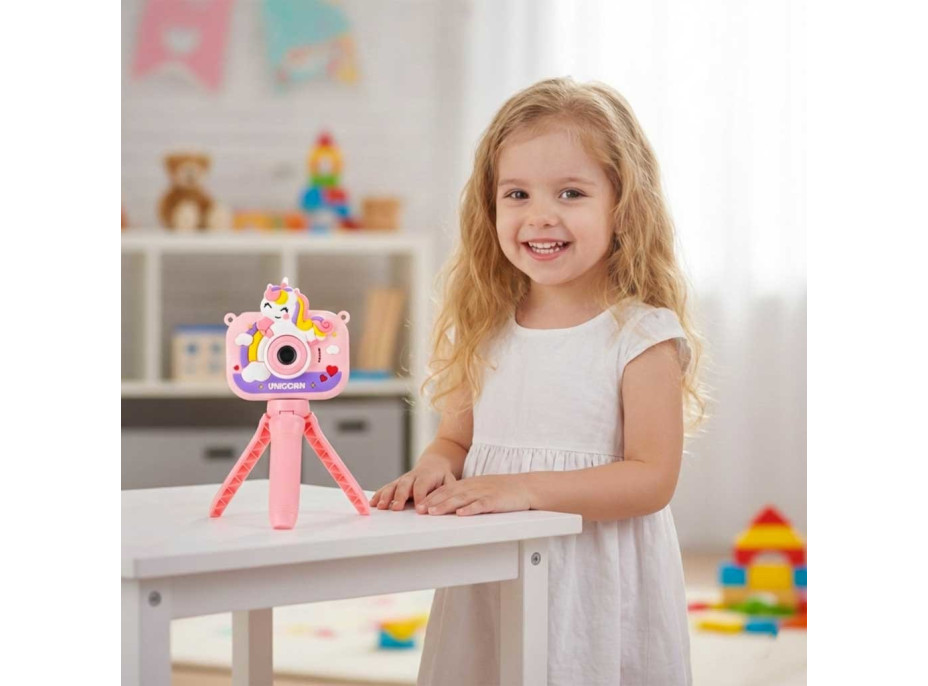 Detský digitálny fotoaparát na statíve Jednorožec - ružový