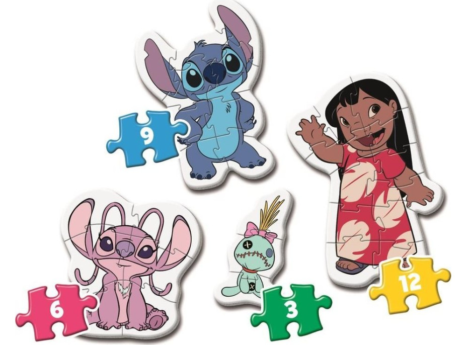CLEMENTONI Moje prvé puzzle Stitch 4v1 (3,6,9,12 dielikov)