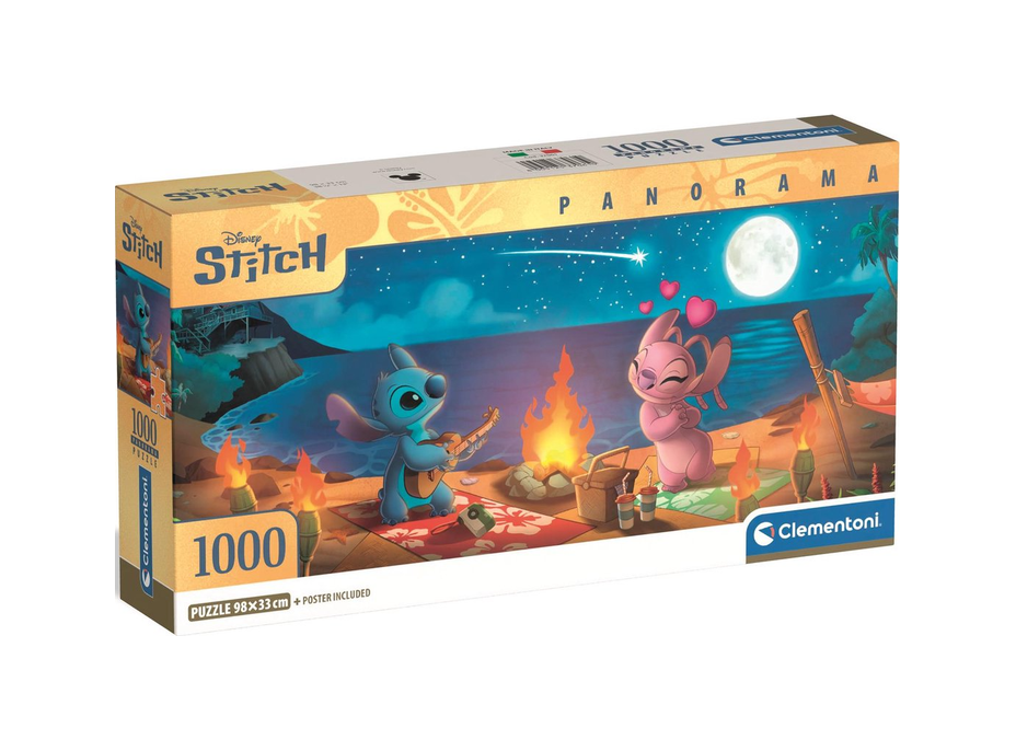 CLEMENTONI Panoramatické puzzle Lilo & Stitch: Nočný táborák 1000 dielikov