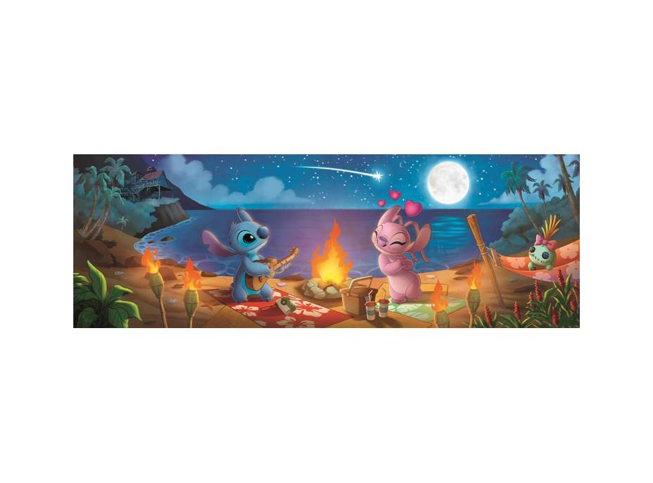 CLEMENTONI Panoramatické puzzle Lilo & Stitch: Nočný táborák 1000 dielikov