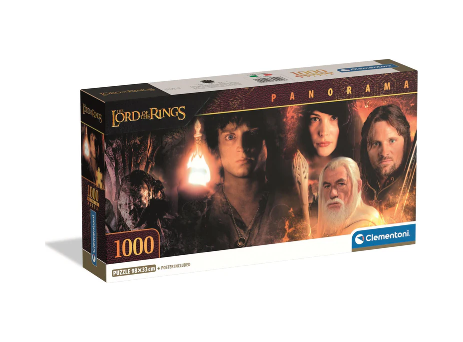 CLEMENTONI Panoramatické puzzle Pán prsteňov: Hrdinovia Stredozeme 1000 dielikov