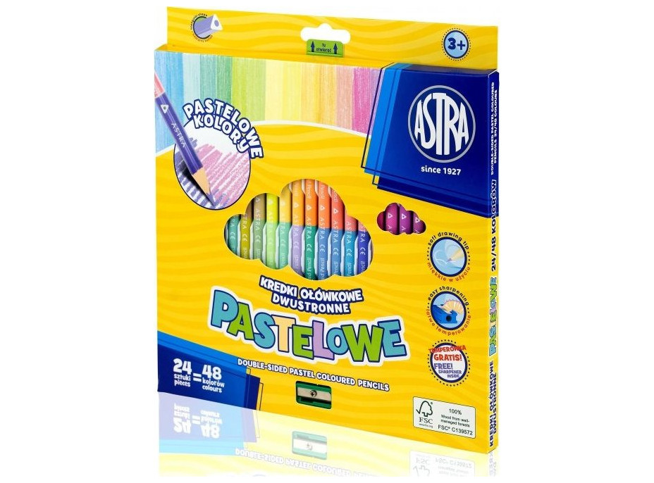 ASTRA Trojhranné pastelové obojstranné pastelky 24 ks, 48 farieb