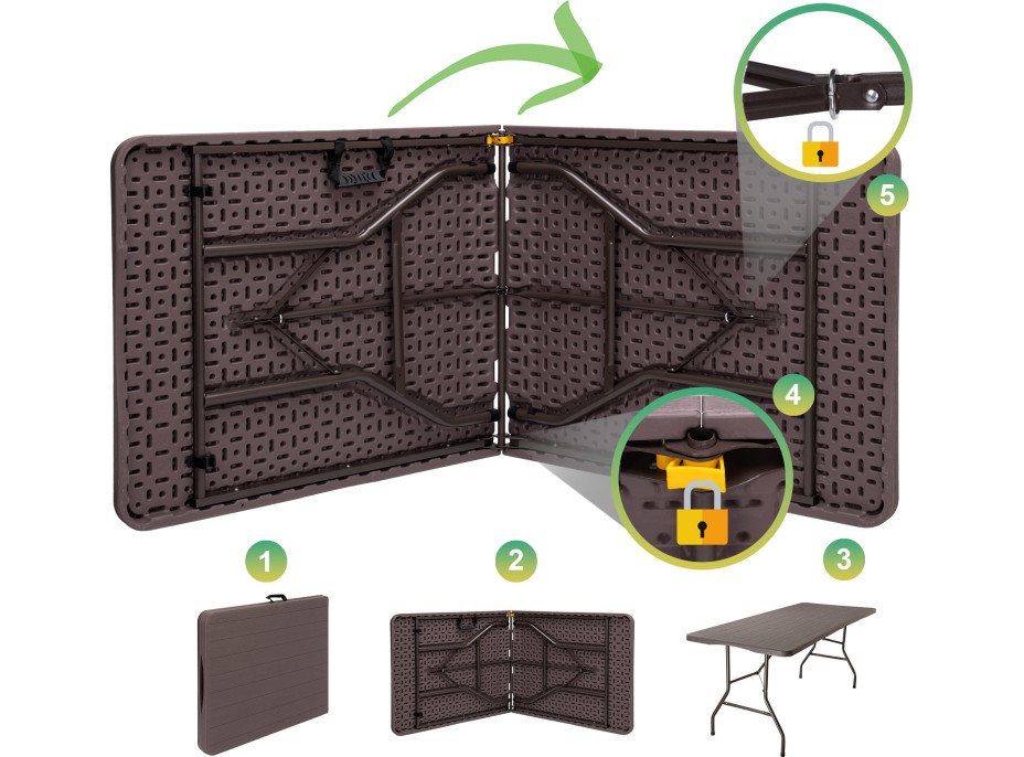 Set cateringového nábytku WOODLAND - stôl 180 cm + 2 lavice - hnedý