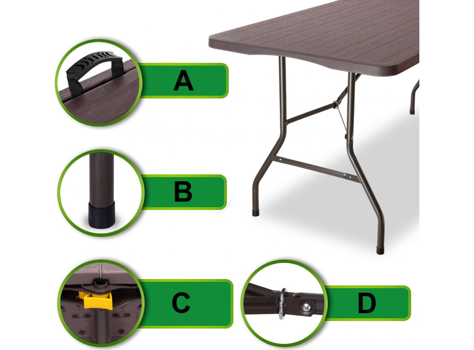 Set cateringového nábytku WOODLAND - stôl 180 cm + 2 lavice - hnedý