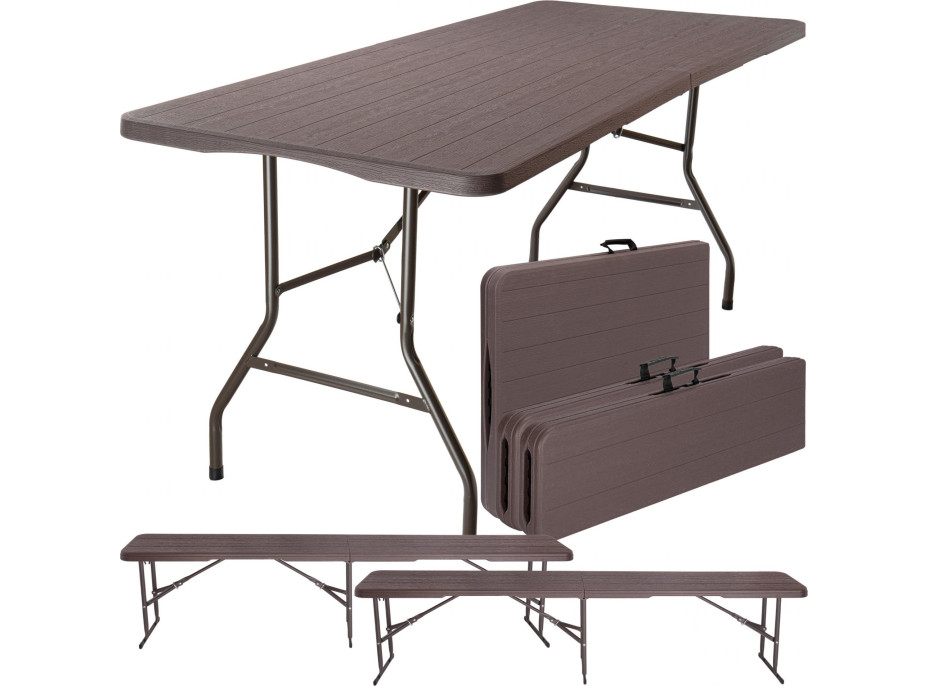 Set cateringového nábytku WOODLAND - stôl 180 cm + 2 lavice - hnedý