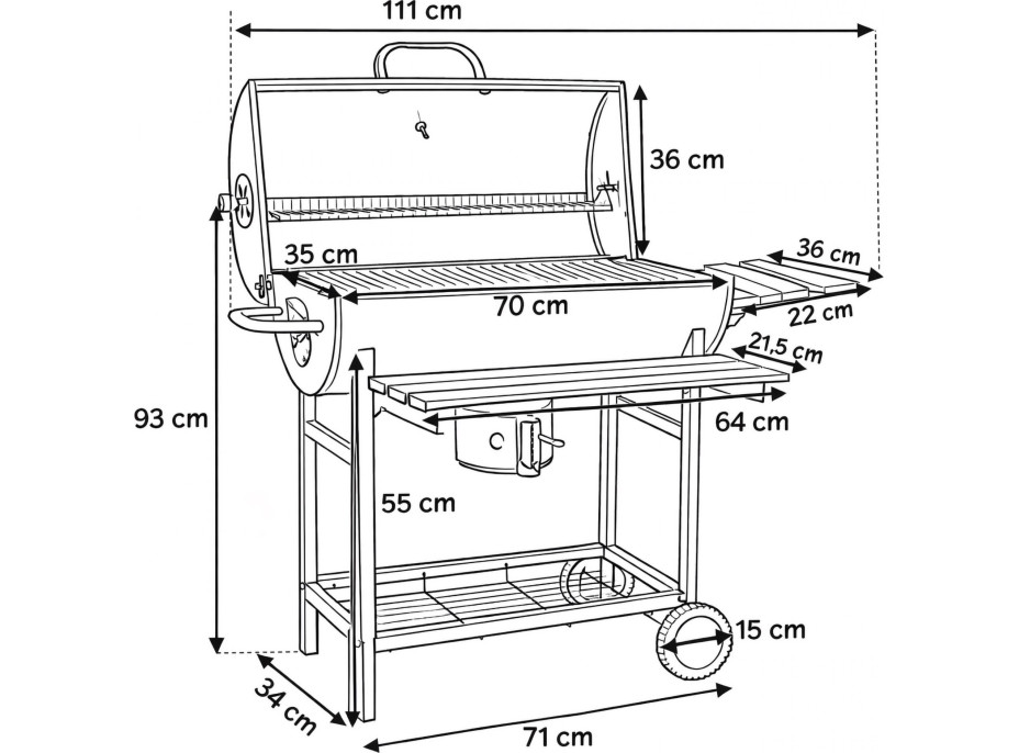 Záhradný gril na drevené uhlie BAREL WOOD s 2 roštami