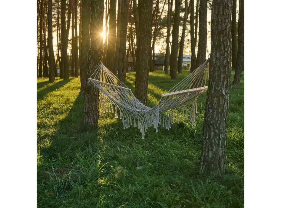 Záhradná hojdacia sieť BOHO so strapcami - 200 cm - šedá