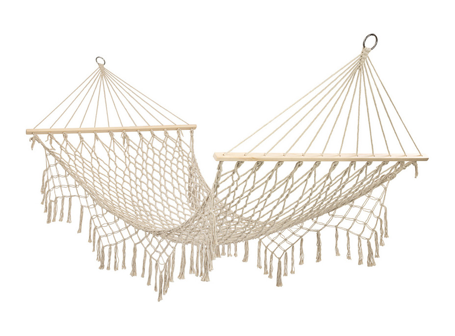 Záhradná hojdacia sieť BOHO so strapcami - 200 cm - ecru