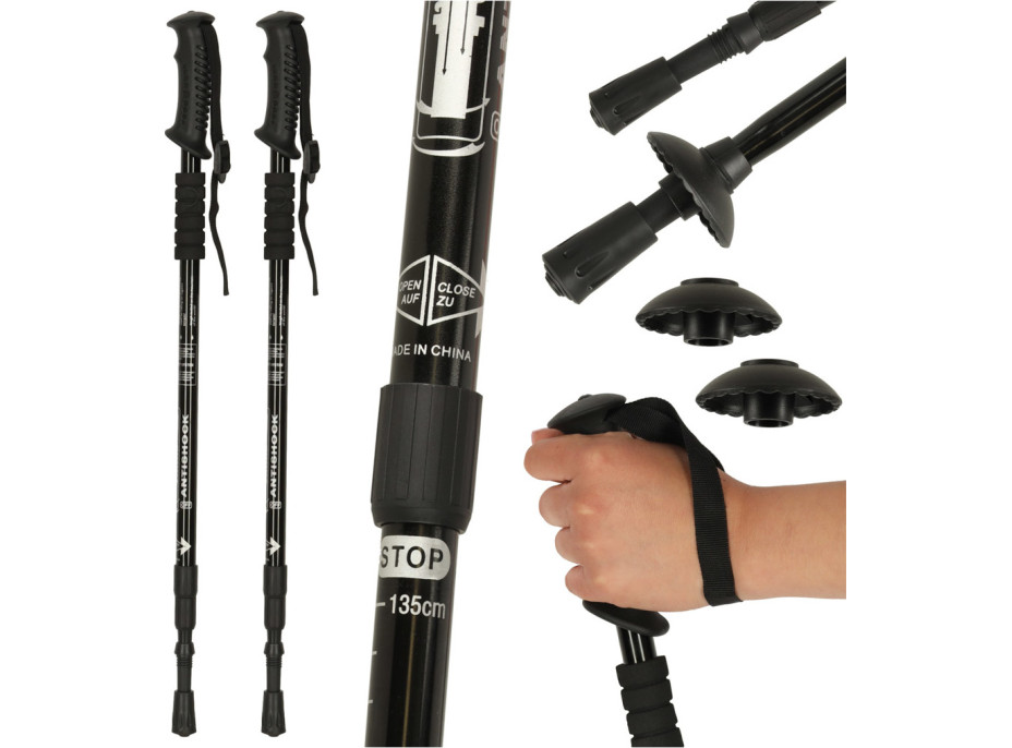 Nordic walking palice skladacie 2 kusy - čierne
