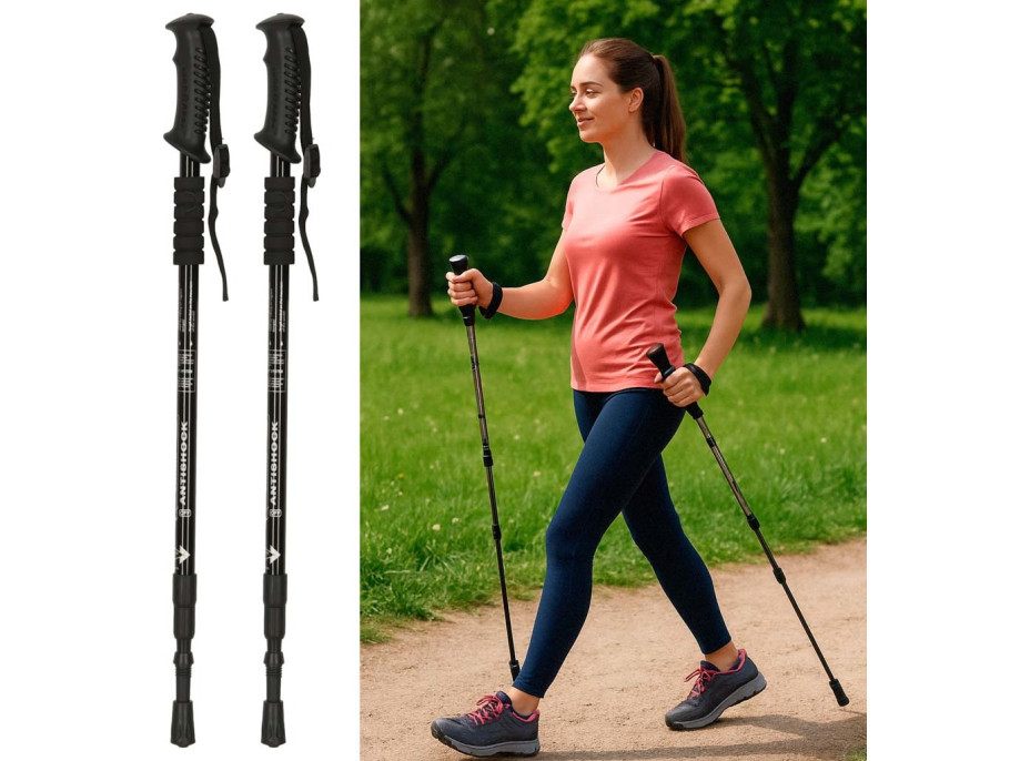 Nordic walking palice skladacie 2 kusy - čierne