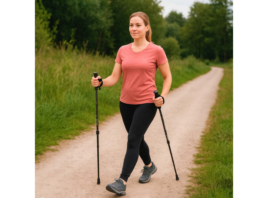 Nordic walking palice skladacie 2 kusy - čierne
