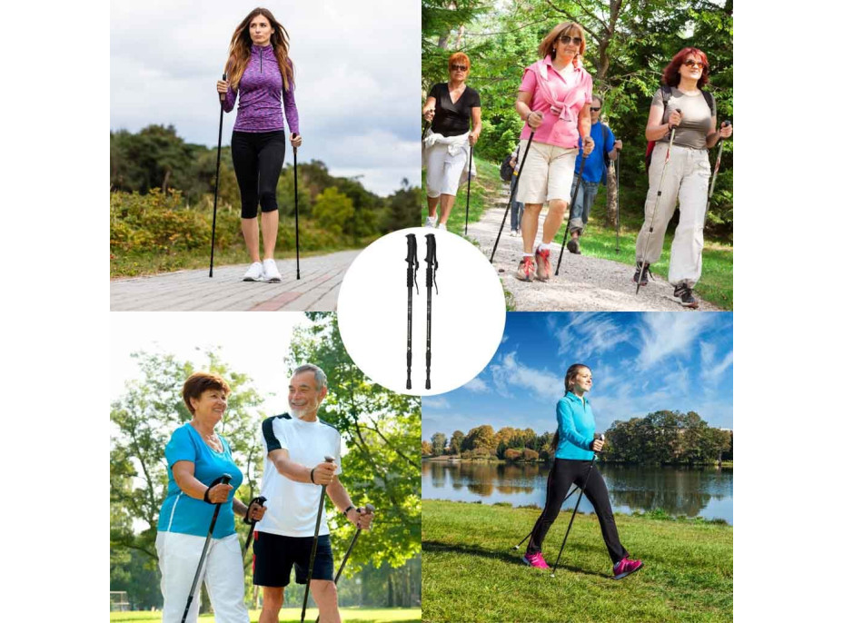 Nordic walking palice skladacie 2 kusy - čierne