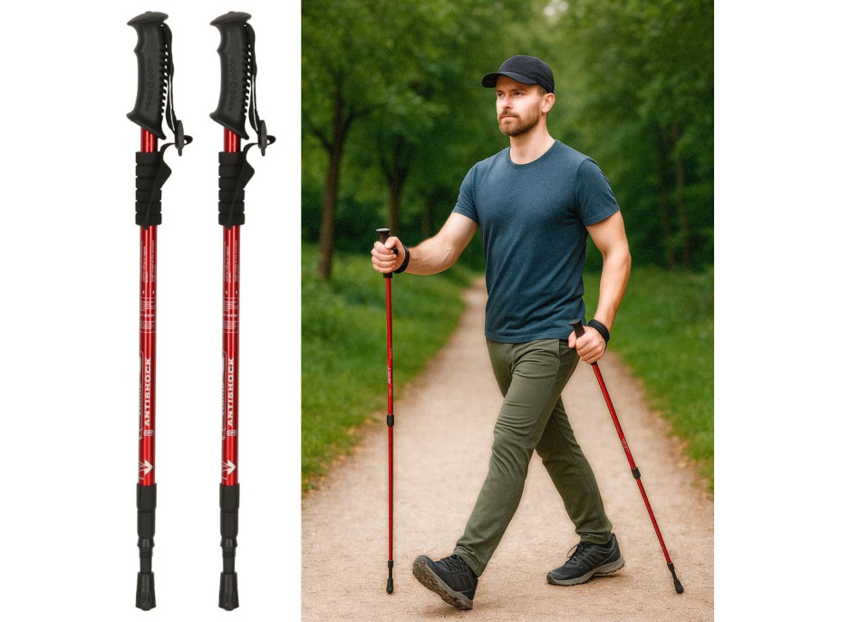 Nordic walking palice skladacie 2 kusy - červené