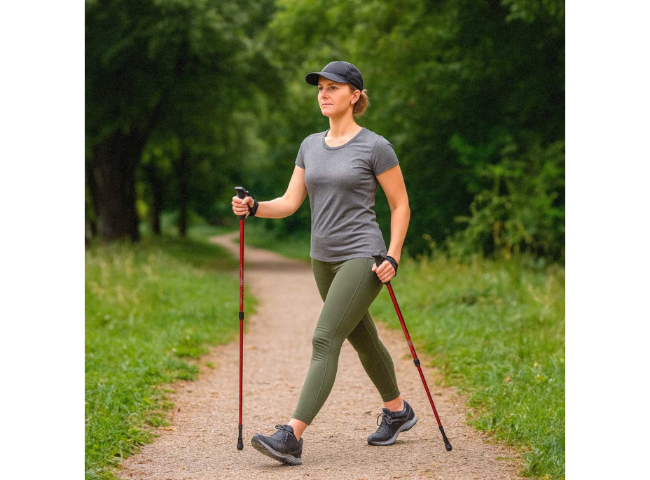 Nordic walking palice skladacie 2 kusy - červené