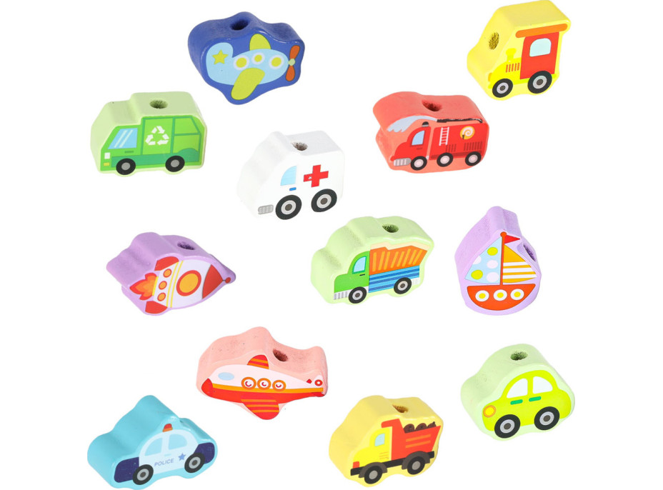 Drevené korálky na navliekanie - Dopravné prostriedky a značky