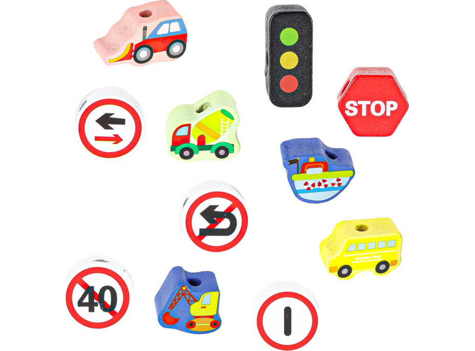 Drevené korálky na navliekanie - Dopravné prostriedky a značky