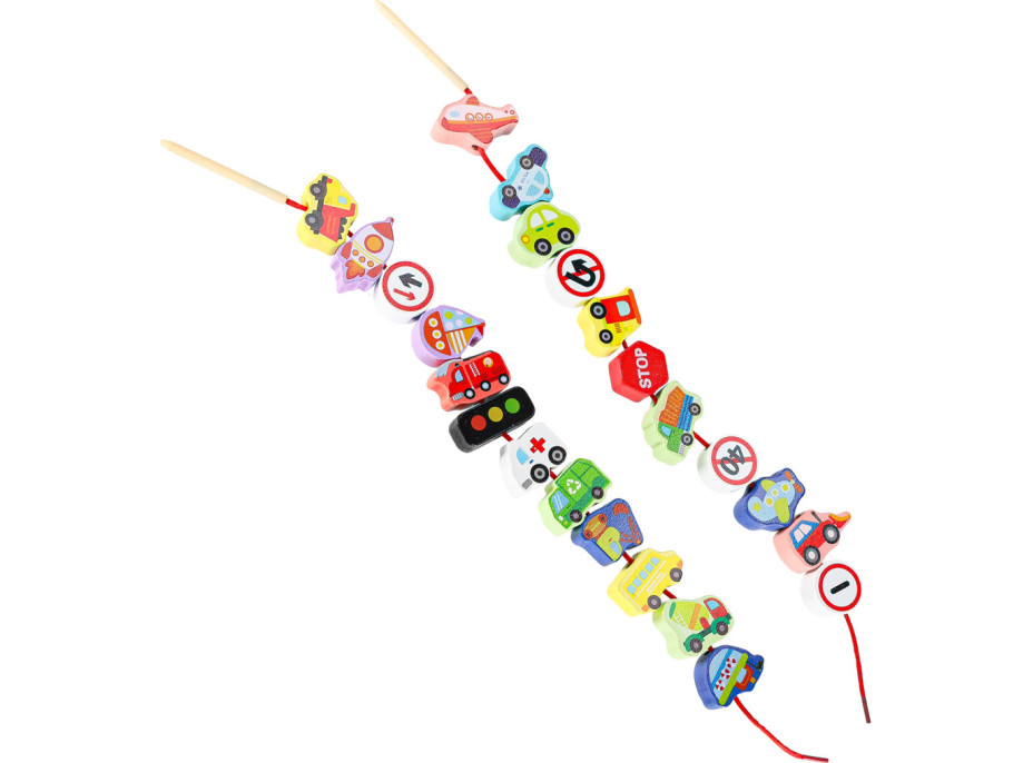 Drevené korálky na navliekanie - Dopravné prostriedky a značky