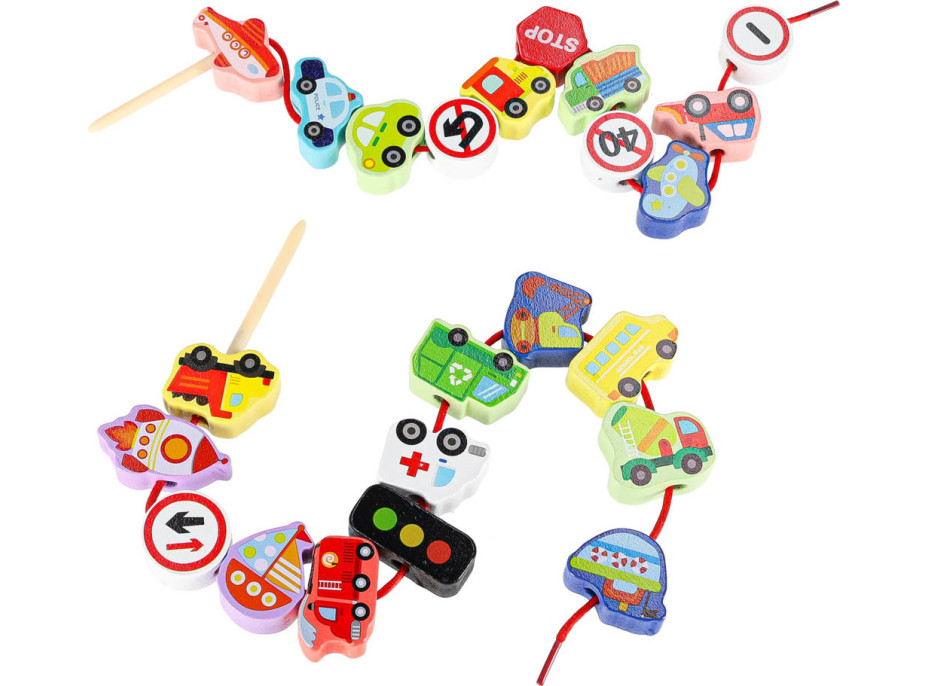 Drevené korálky na navliekanie - Dopravné prostriedky a značky