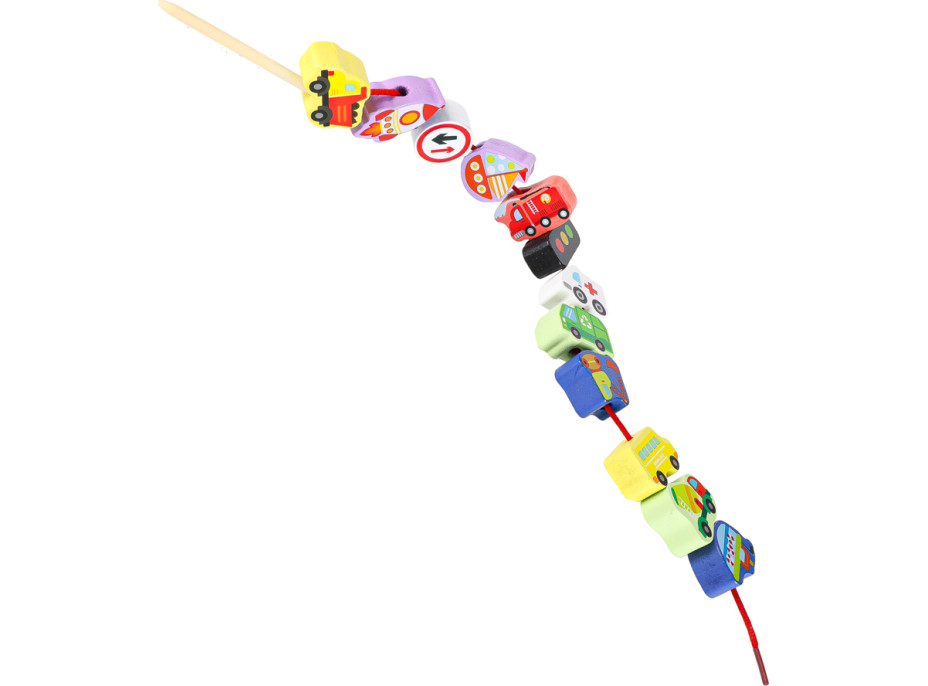 Drevené korálky na navliekanie - Dopravné prostriedky a značky