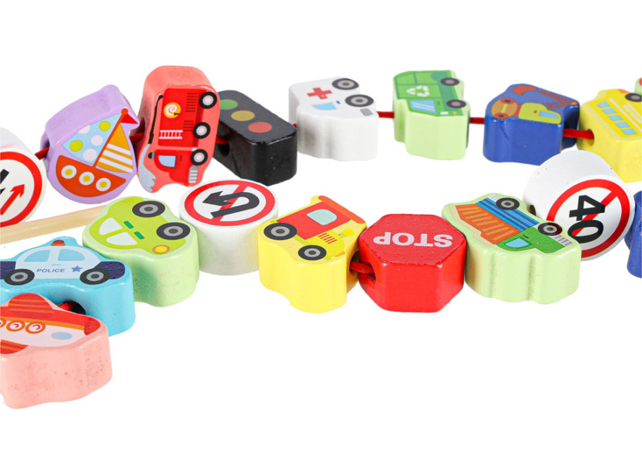 Drevené korálky na navliekanie - Dopravné prostriedky a značky