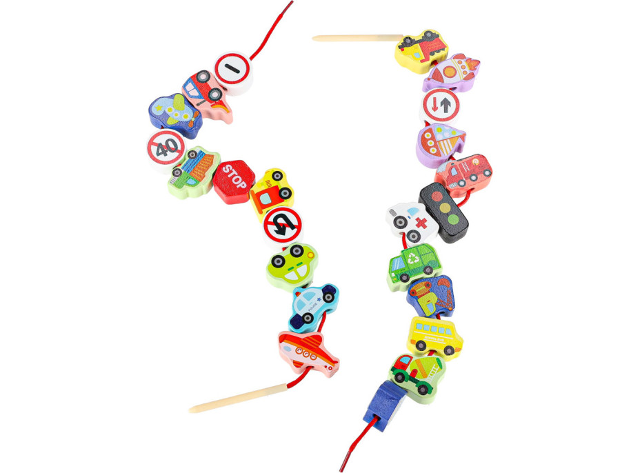 Drevené korálky na navliekanie - Dopravné prostriedky a značky